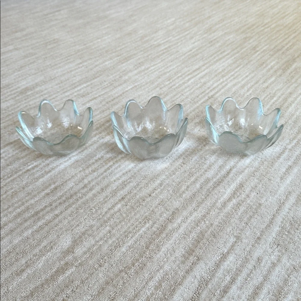 Set of 3 Vintage Blenko Clear Glass Lotus Bowls 8 Petal MCM 1960s